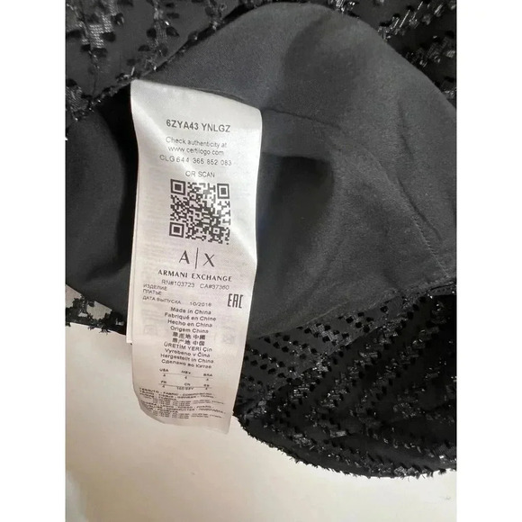 Armani Exchange SHEER GLITTER FIT FLARE BLACK Mini Dress Women Size 4 NWT - Picture 8 of 10